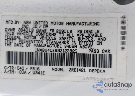 2009 Toyota Corolla from USA, damaged, VIN 1NXBU40E99Z123829